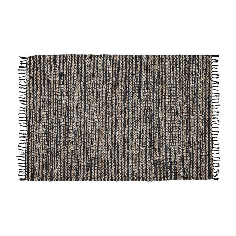Vloerkleed recycle leer - 120x180 cm - zwart/beige/zilver