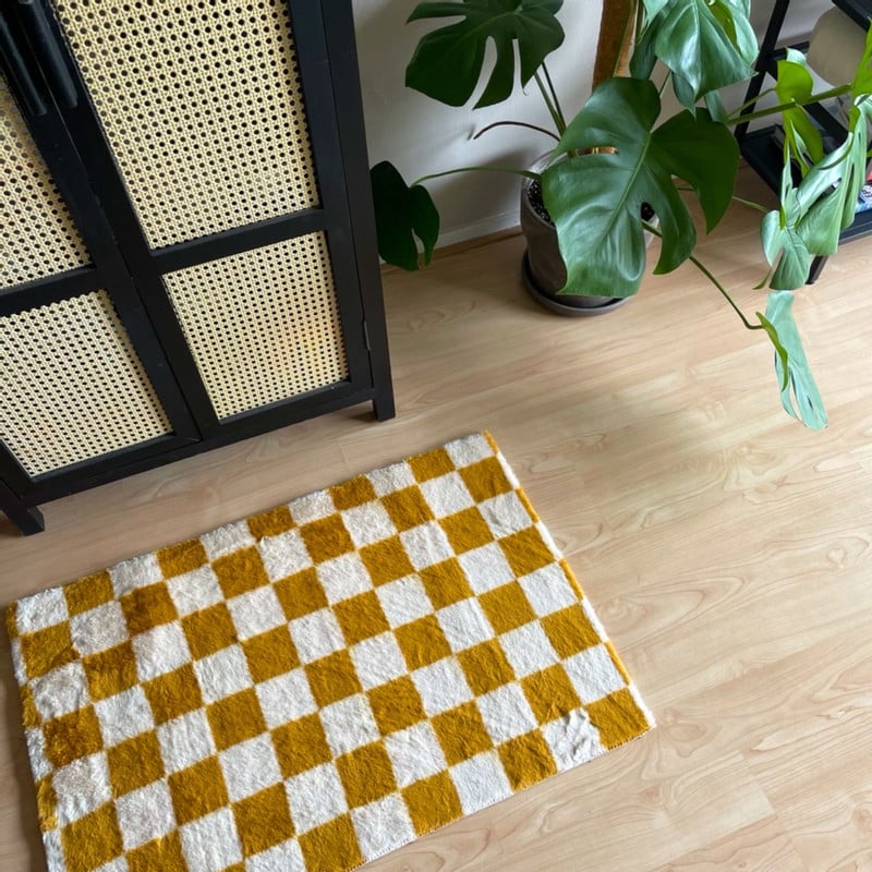 Vloerkleed checks - geel/wit - 60x90 cm