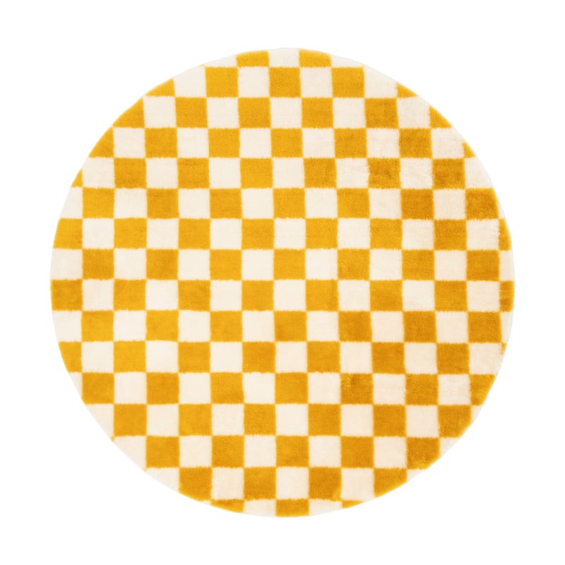 Vloerkleed checks - geel/wit - ø120 cm