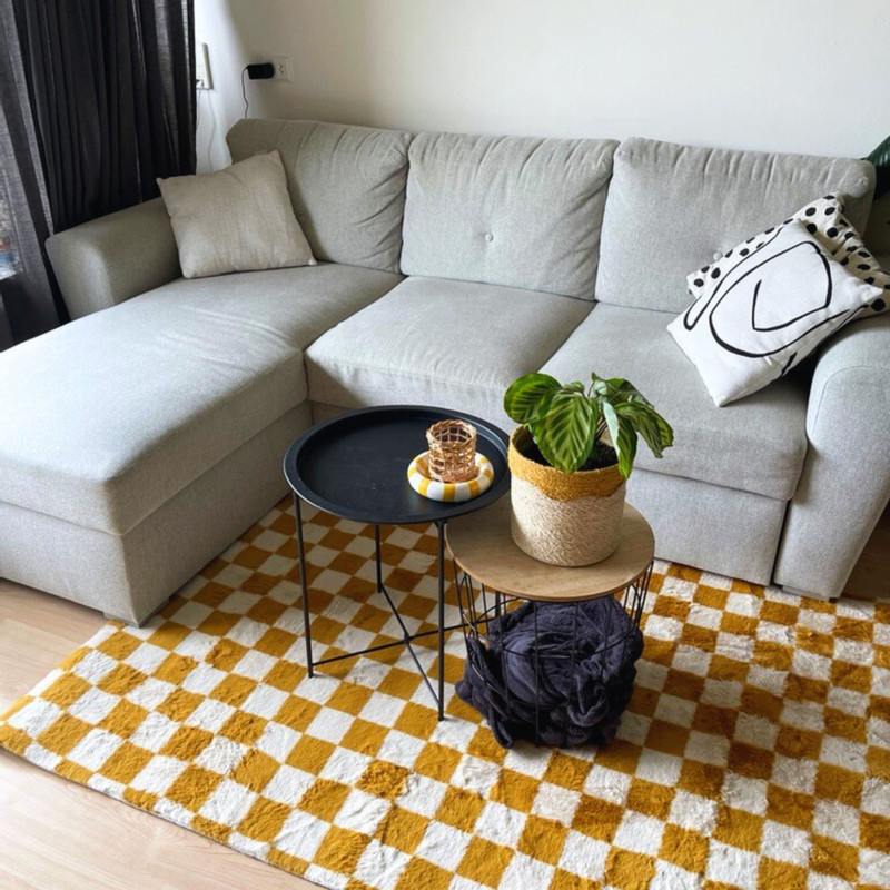 Vloerkleed checks - geel/wit - 120x180 cm