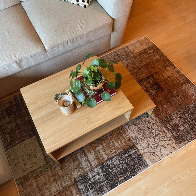 Vloerkleed patchwork - bruin/wit - 120x180 cm