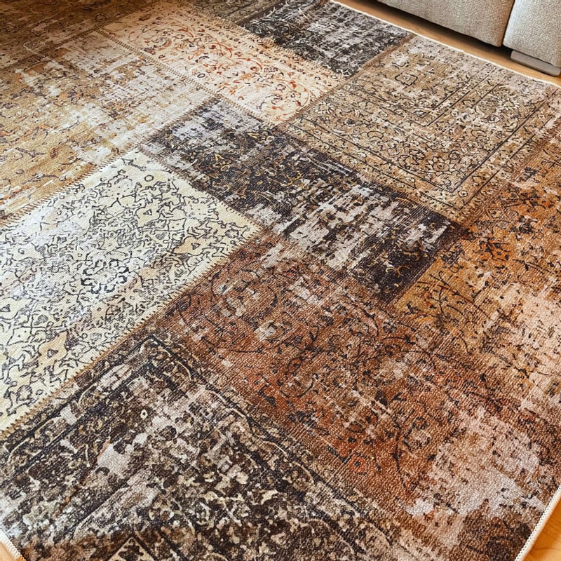 Vloerkleed patchwork - bruin/wit - 120x180 cm