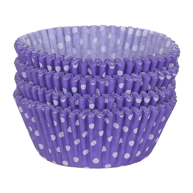 Cupcakevormpjes stipjes paars 100 stuks