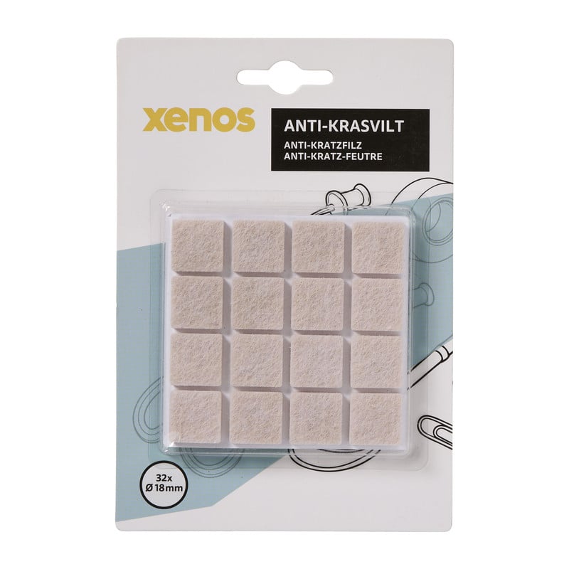 Anti-kras viltjes vierkant 1.8x1.8 cm - taupe - set van 32