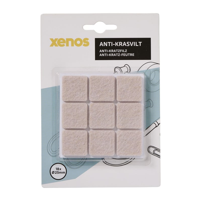Anti-kras viltjes vierkant 2.5x2.5 cm - taupe - set van 18