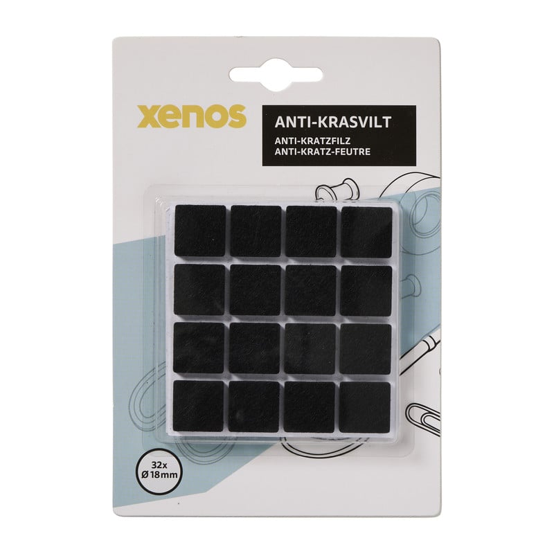 Anti-kras viltjes vierkant 1.8x1.8 cm - zwart - set van 32 