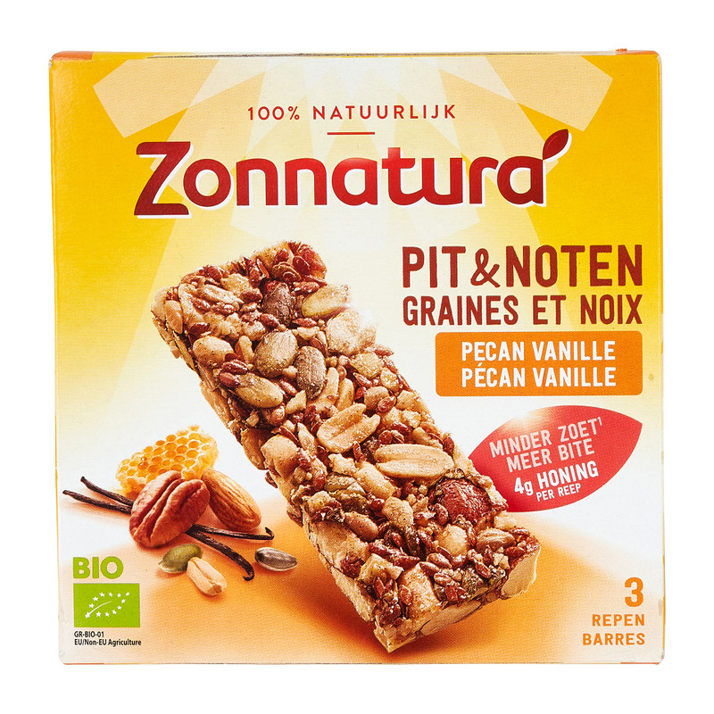 Zonnatura pit en noten reep - pecan vanille - 3 repen
