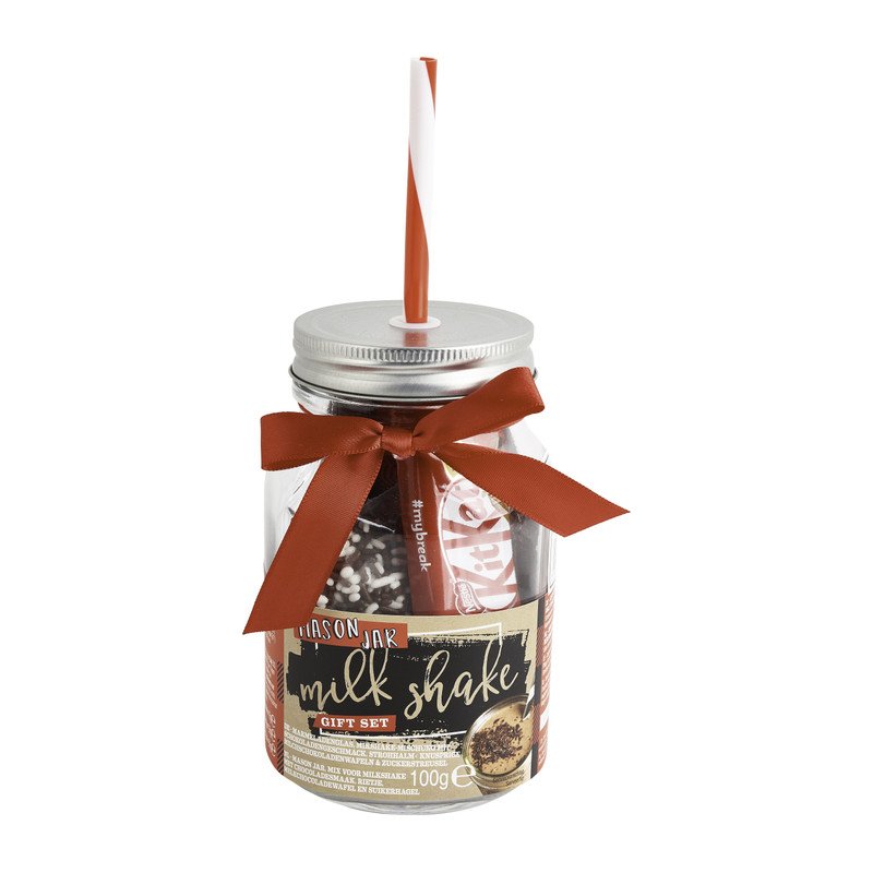 Giftset mason jar - chocolade milkshake - Kitkat