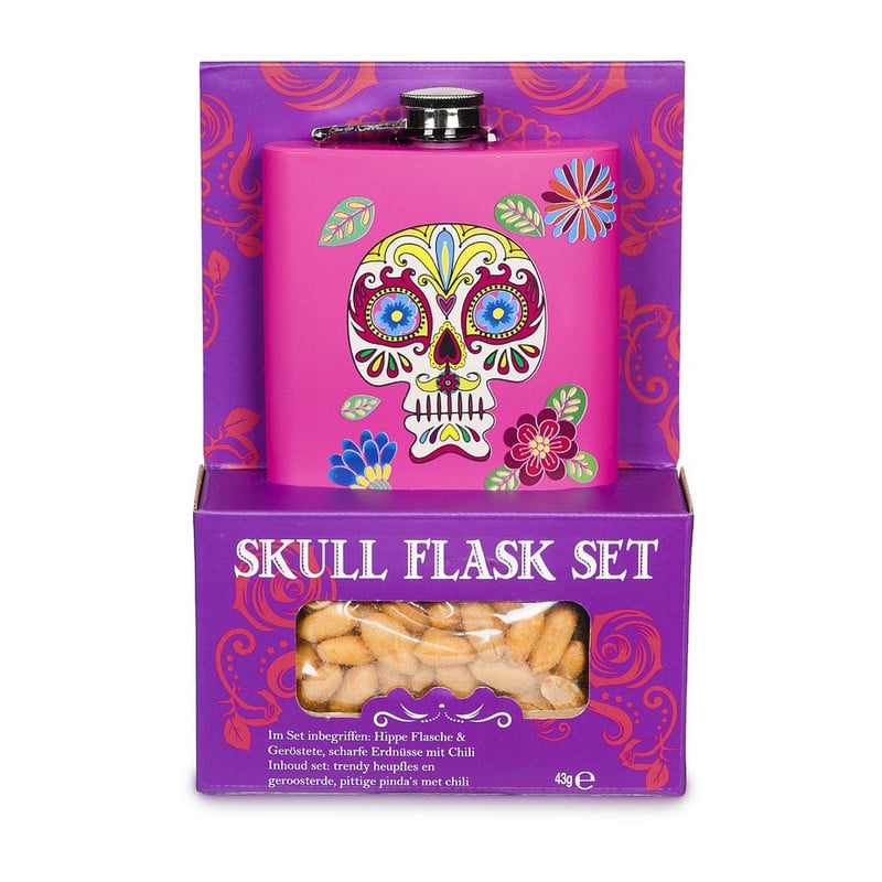 Veldfles skull met pinda's - roze