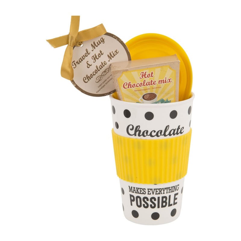Travel mug chocolademelk - geel