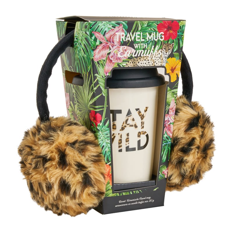 Travel mok met oorwarmers - vanillekoffie