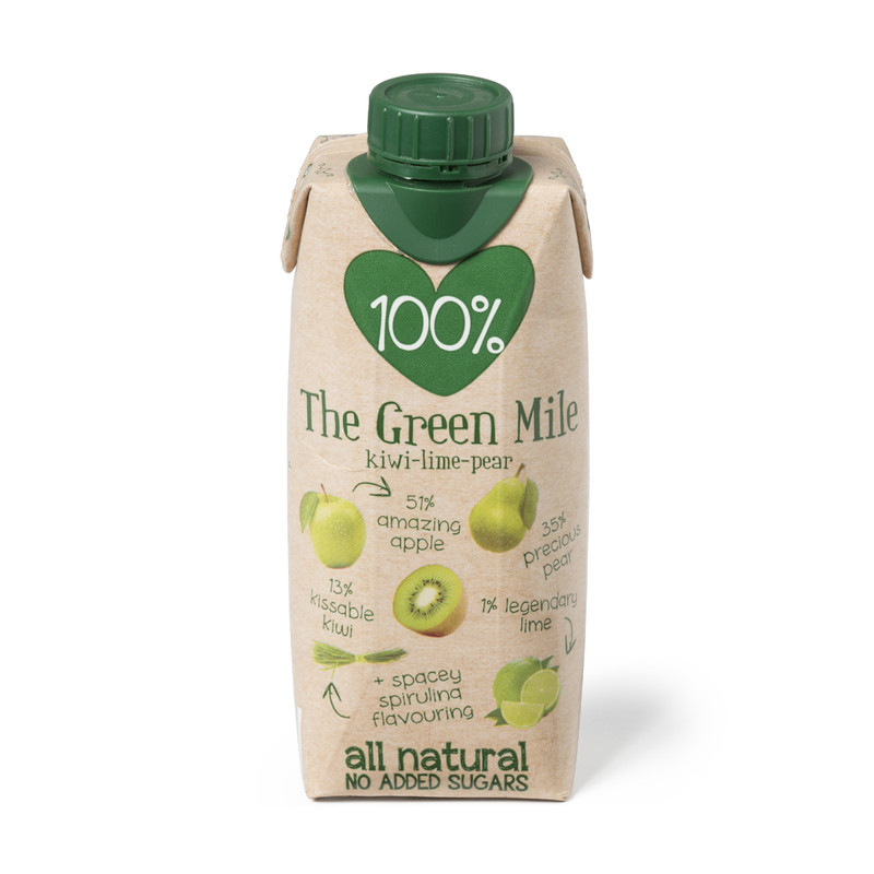 100% juice Greenmile - kiwi/limoen/peer - 330 ml