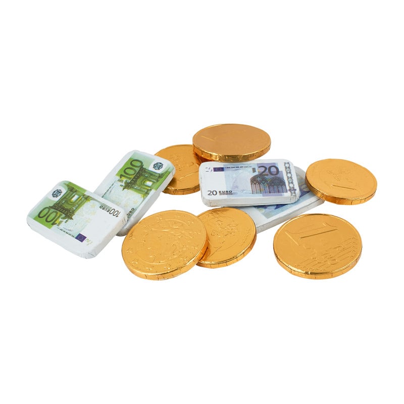 Chocolade munten en biljetten - 100 gram