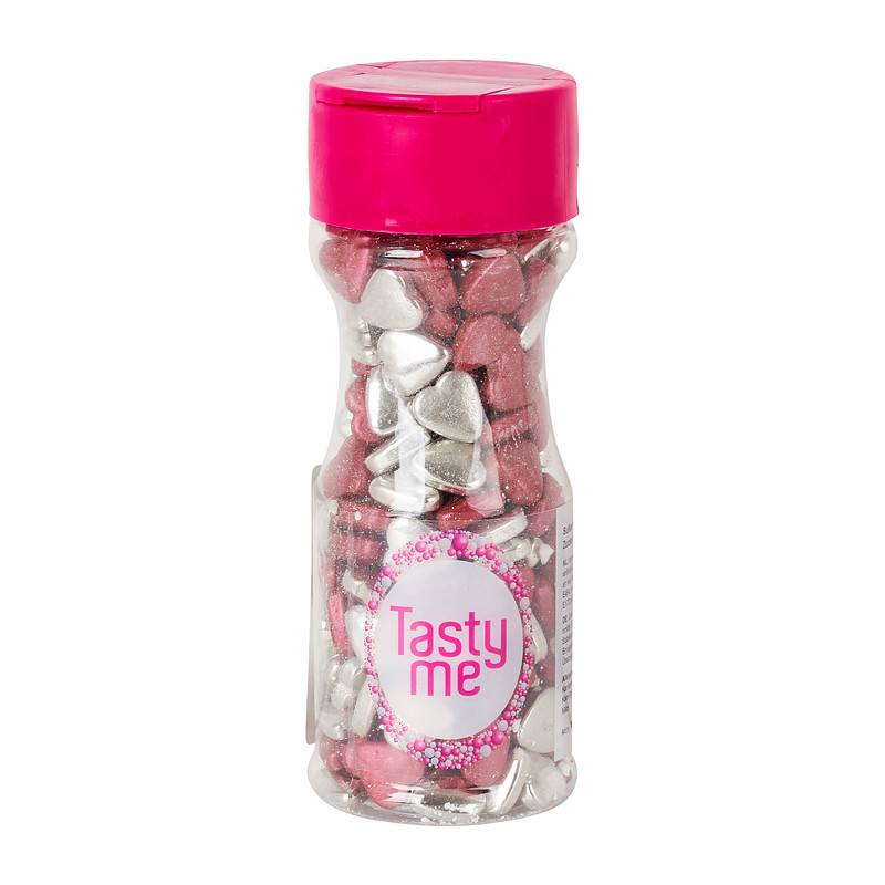 Suikerhartjes - zilverkleurig/rood - 75 g