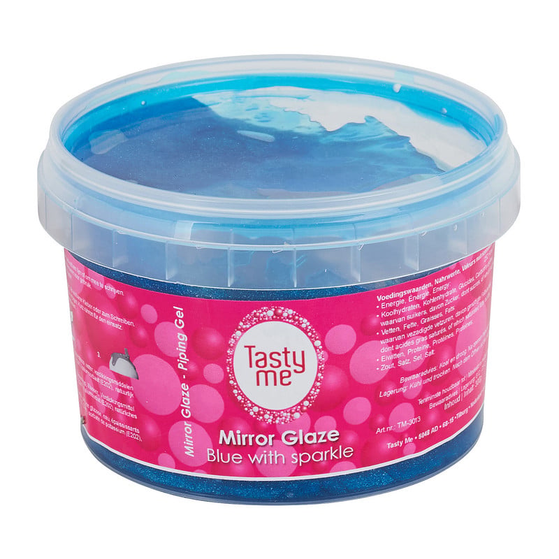 Mirror glaze glazuur - blauw met glitters
