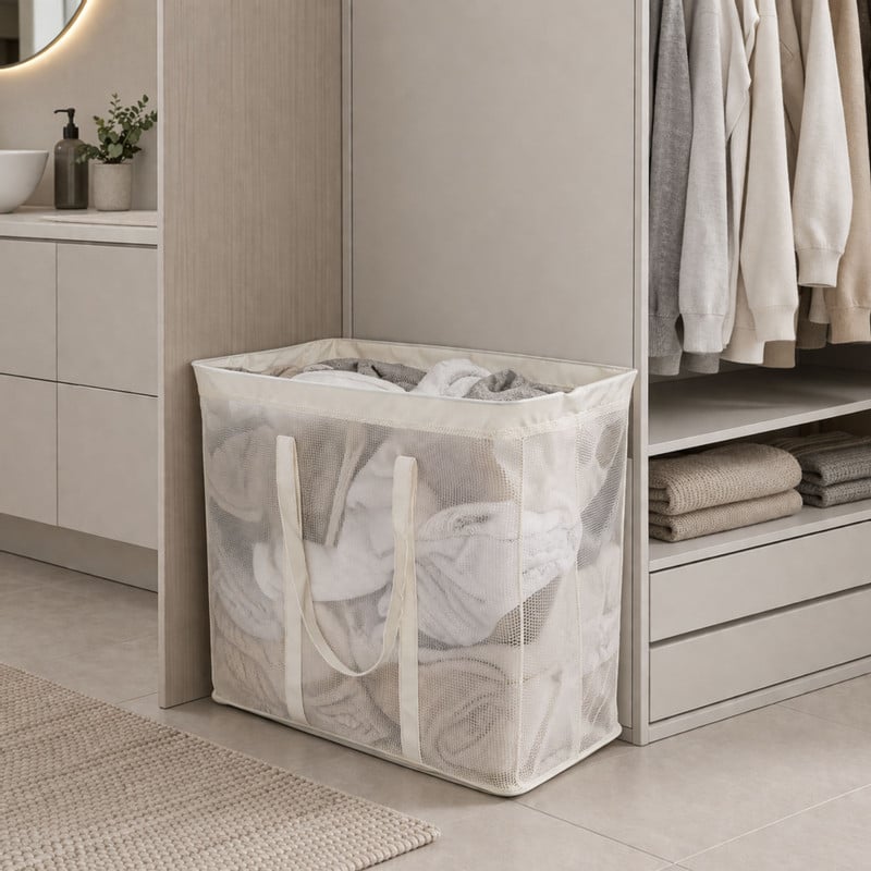 Opbergmand/wasmand met handvatten - wit - 53x46x33 cm
