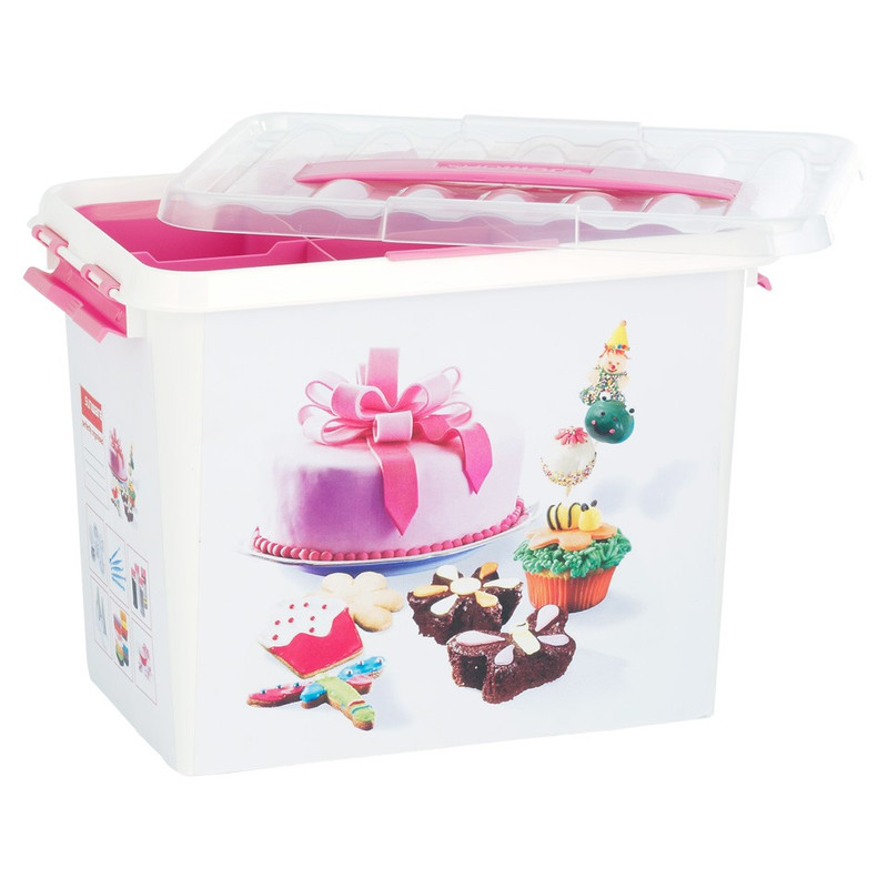 Sunware Q-line fun-baking opbergbox - 9 liter - wit/roze