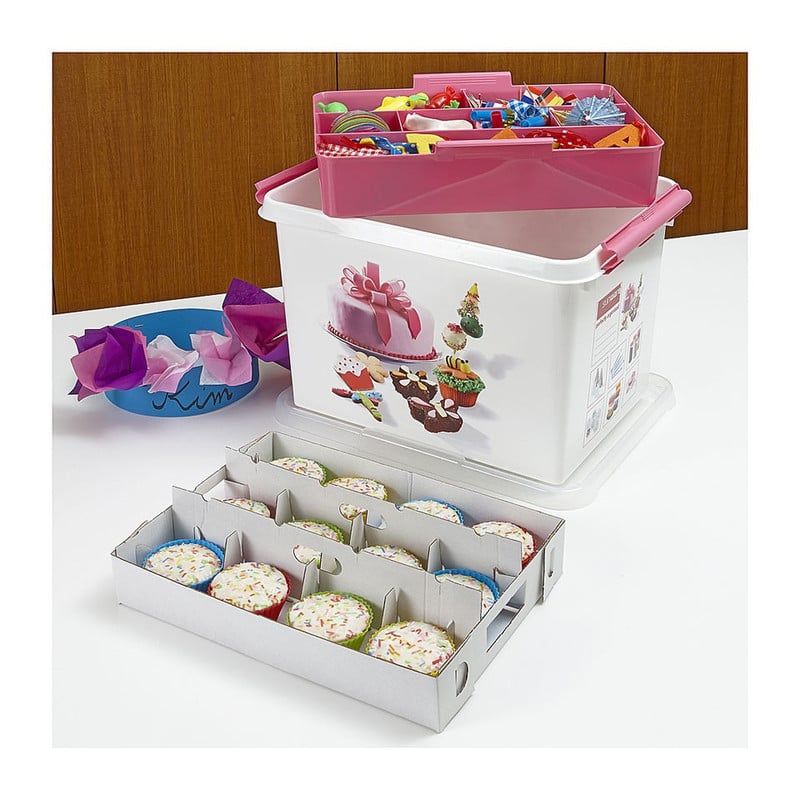 Sunware Q-line fun-baking opbergbox - 22 liter - wit/roze