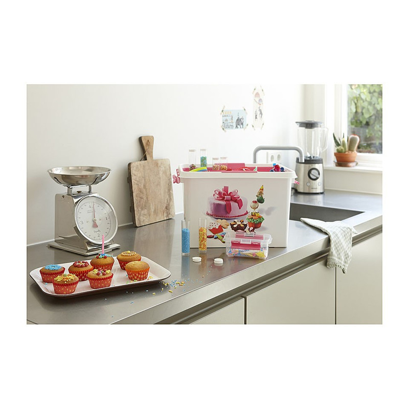 Sunware Q-line fun-baking opbergbox - 22 liter - wit/roze