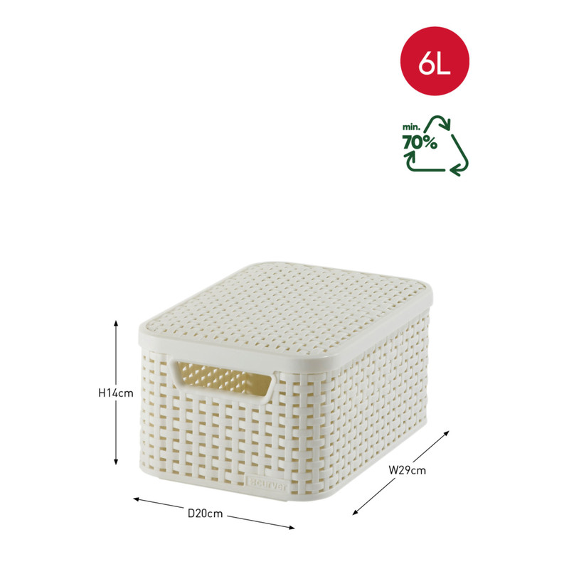 Curver opbergmand met deksel klein - wit - 19.8x29x14.2 cm