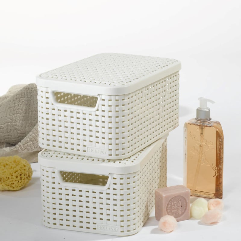 Curver opbergmand met deksel klein - wit - 19.8x29x14.2 cm