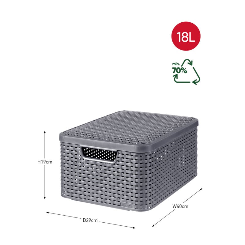 Curver opbergmand met deksel middel - grijs - 28.7x38.6x17 cm