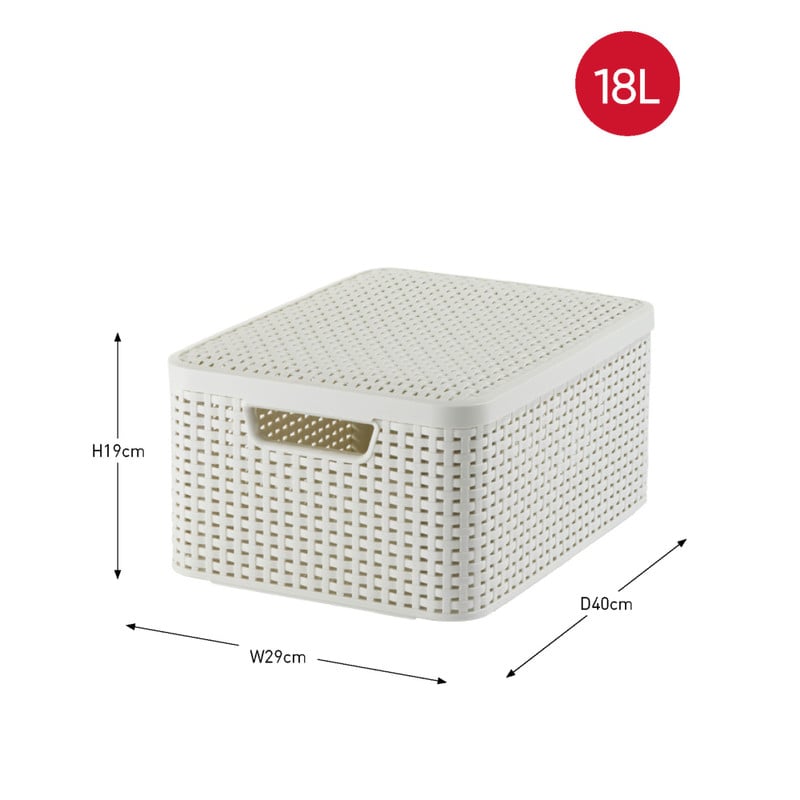 Curver opbergmand met deksel middel - wit - 28.7x38.6x17 cm