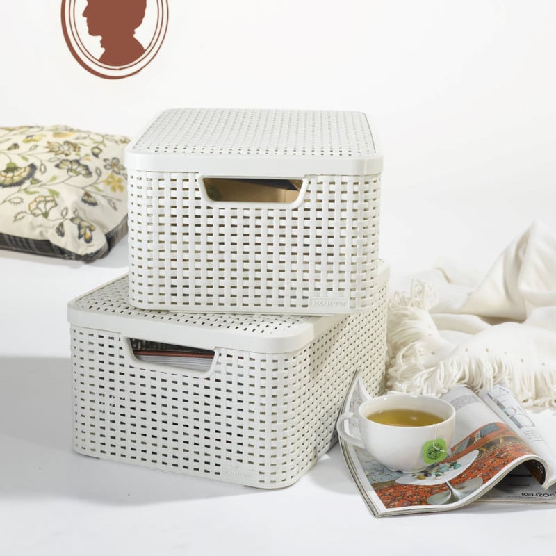 Curver opbergmand met deksel middel - wit - 28.7x38.6x17 cm