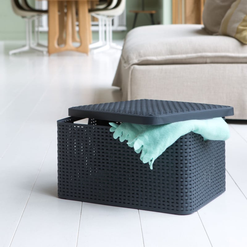 Curver opbergmand met deksel groot - grijs - 33x44.5x24.8 cm