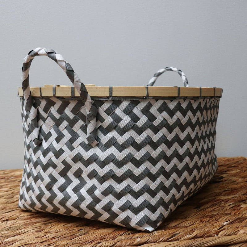 Compactor mand zigzag - grijs/wit - 41x32,5x20 cm