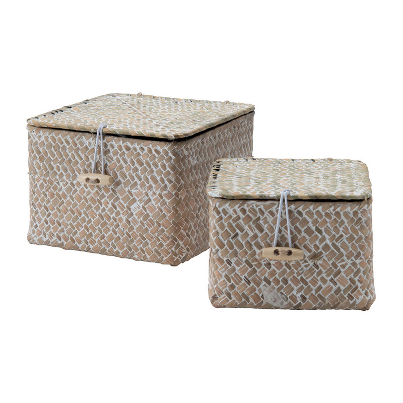 Compactor mandje vierkant - beige - set van 2