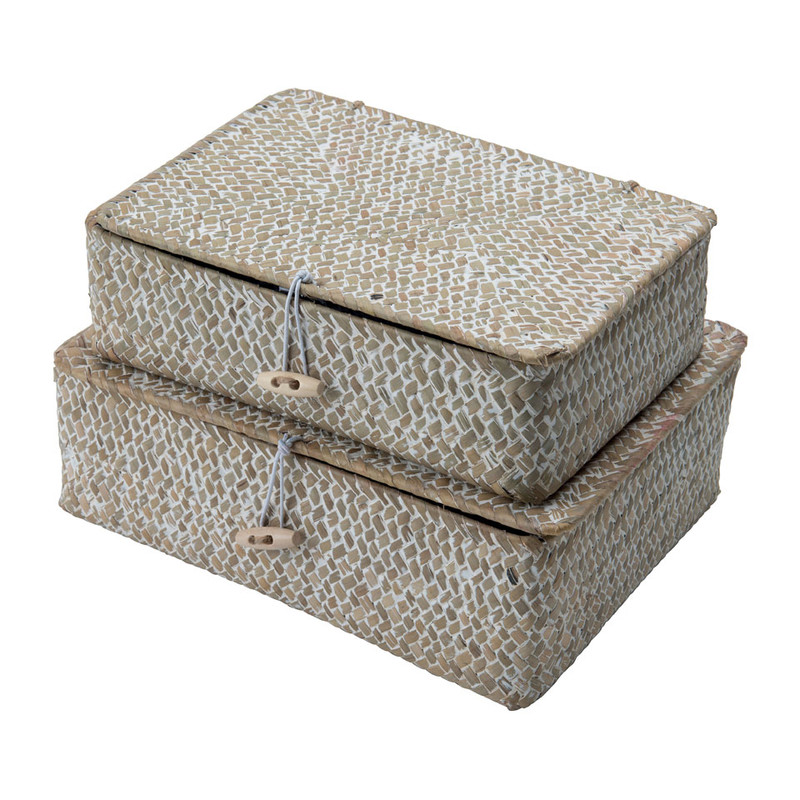 Compactor mandje rechthoek - beige - set van 2