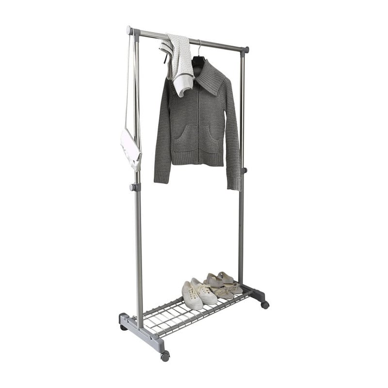 Compactor kledingrek met wieltjes en legplank - grijs
