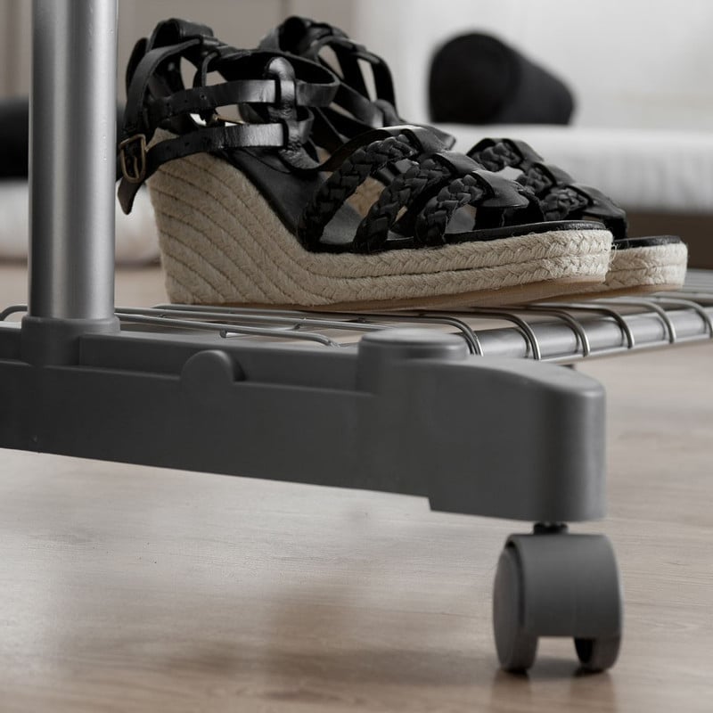 Compactor kledingrek met wieltjes en legplank - grijs