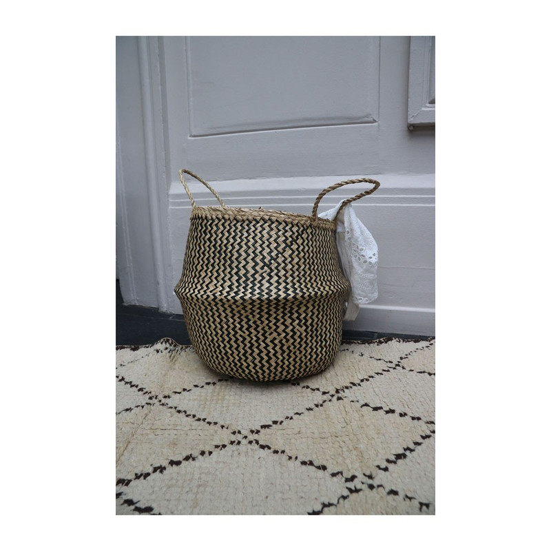 Buikmand zigzag geweven - 25x32 cm - beige/zwart