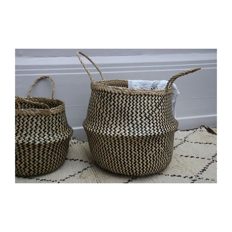 Buikmand zigzag geweven - 25x32 cm - beige/zwart