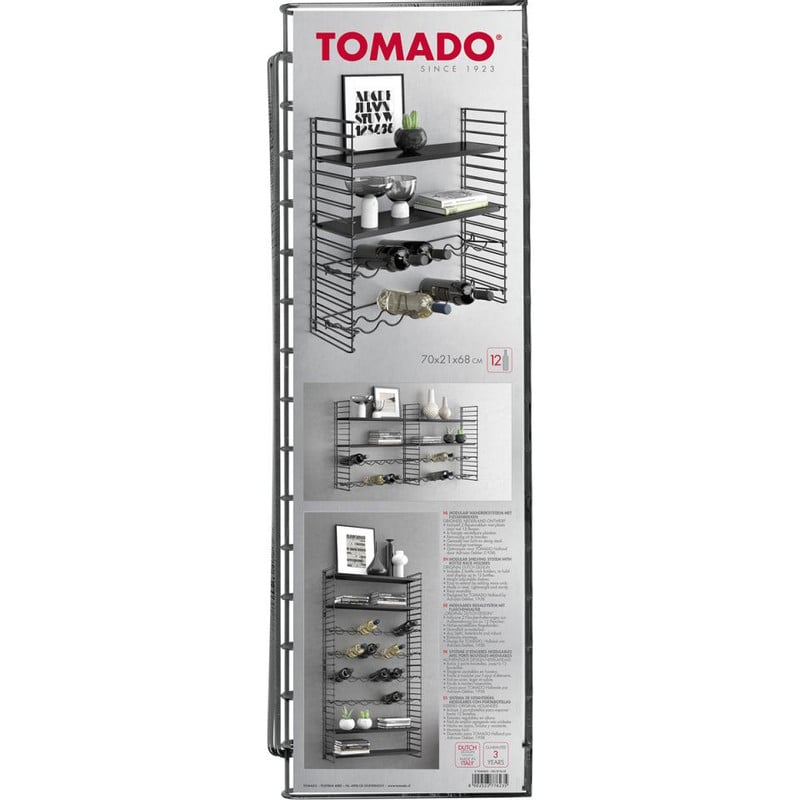 Tomado - Boekenrek - zwarte frame + 2 zwarte planken + zwarte wijnrek