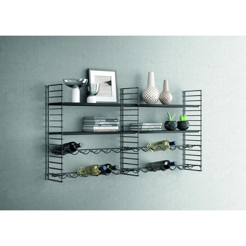 Tomado - Boekenrek - zwarte frame + 2 zwarte planken + zwarte wijnrek