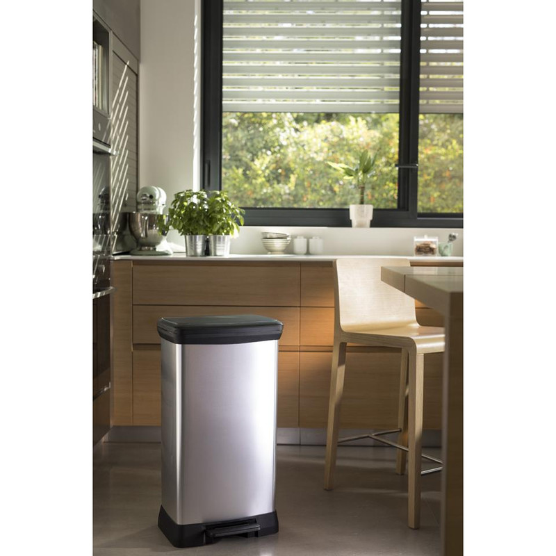Curver decobin pedaalemmer - 50 liter - zilver/zwart