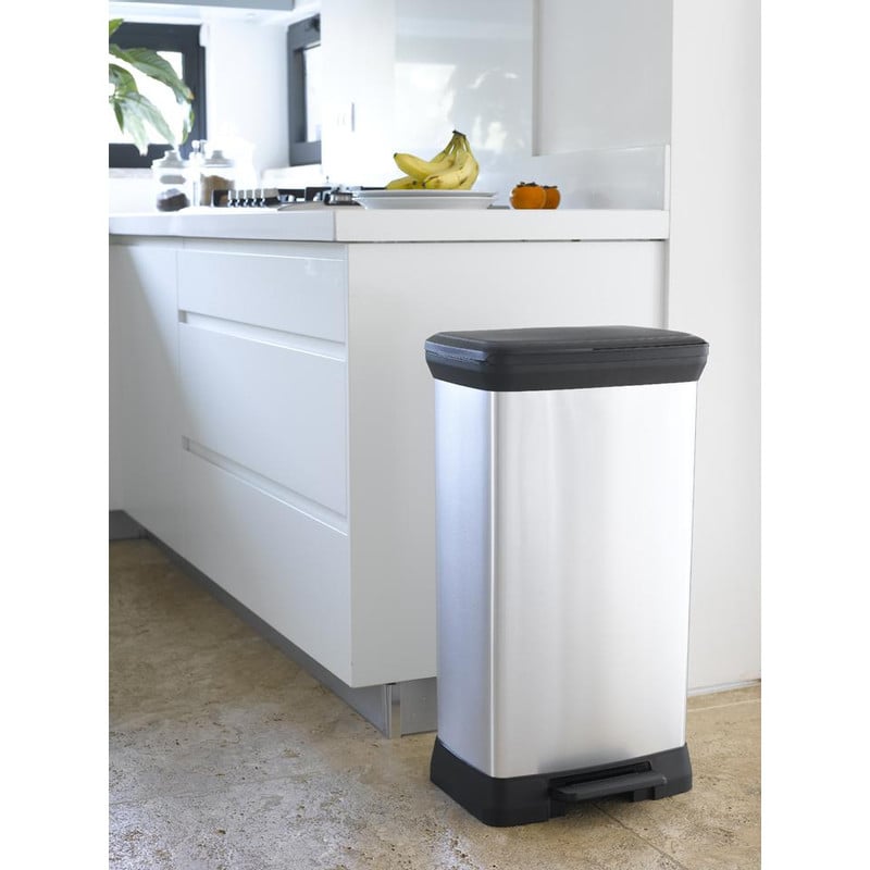 Curver decobin pedaalemmer - 50 liter - zilver/zwart