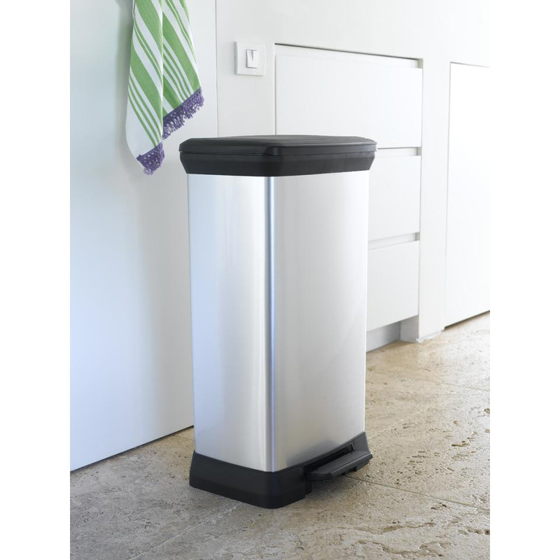 Curver decobin pedaalemmer - 50 liter - zilver/zwart