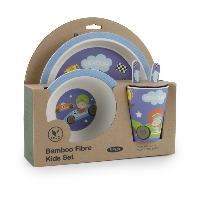 Kinderservies bamboe - racer - 5-delig
